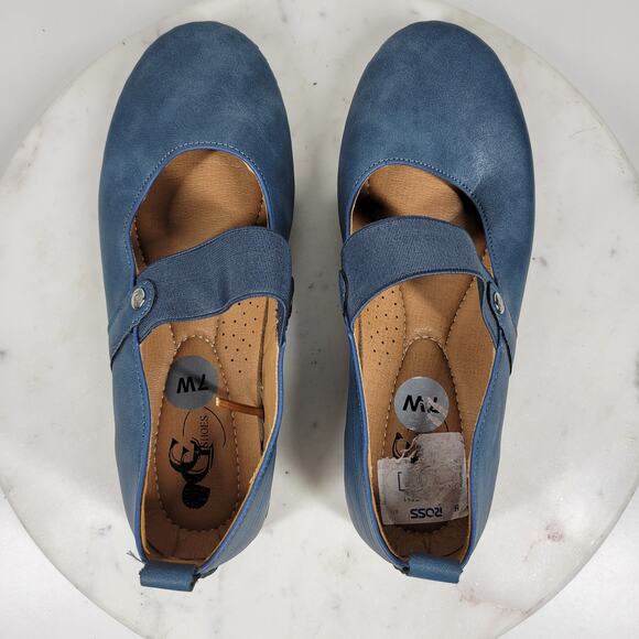 GC‎ Lira Leather Mary Janes Womens 7 Metallic Blue Closed Toe Shoes - Picture 3 of 16